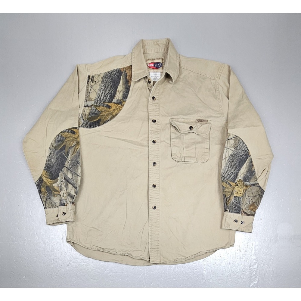 VTG Wrangler Pro Gear Shooting Shirt Mens Large Khaki Shoulder Pad Camo Outdoor